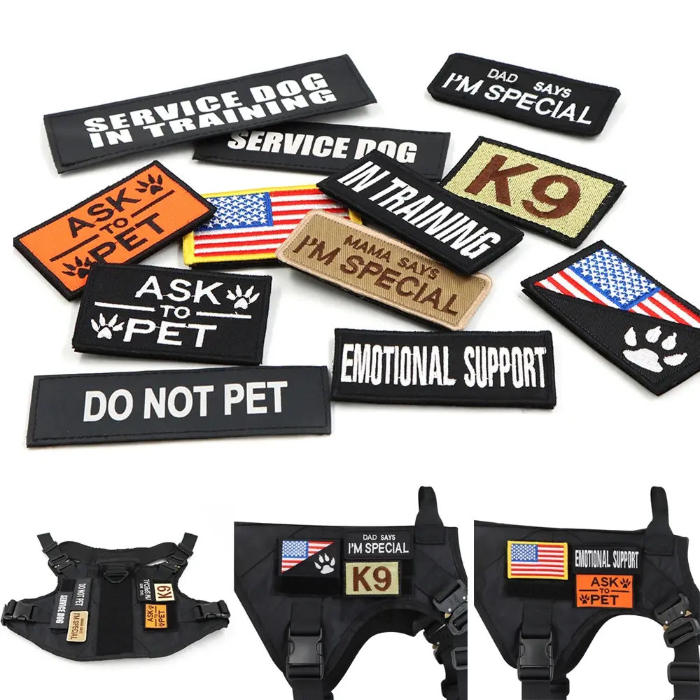 12 Pieces K9 Tactical Patch Bundle for Dog Vest Harness Collar Personalized Patches Tags Sticker Label Custom Name ID Sticker PETRAVEL Set Breathable Adjustable