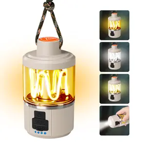 5-Mode Portable Camping Lantern White/Yellow/Natural Light + Flashlight + Stepless Dimming (Memory)  Hanging Strap & USB Rechargeable