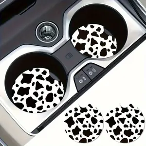 2pcs Cow patterned car coasters, household desktop water cup coasters, car coasters, universal for car models, Car Accessories