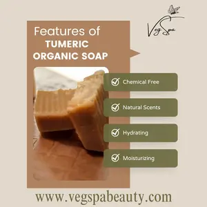 Vegspa Beauty Tumeric Bar Soap for All Skin Types - Moisturizing Hand Crafted Soap Body Care Exfoliate Comfort Antibacterial Gentle Cleanser Cleansing Body Wash