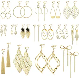 THUNARAZ 16 Pairs Clip on Dangle Earrings Set for Women Trendy Boho Dangling Clip Earrings Comfortable Fashion Bow Earrings Non-pierced Hypoallergenic Trendy Dangling Clip Earrings Comfortable Non-pierced Earring Stack Fashionable for Christmas Gift