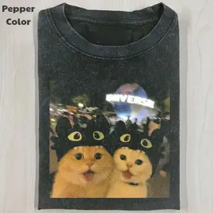 Funny Animal Vintage Graphic Tee, Cat Toothless Selfie T-Shirt, Cute Kitten Animal Shirt, Men&Women's Top for Daily