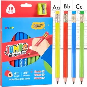 HB Pre-sharpened Pencils #2 for   First Writing, Thick Triangular Grip  Pencils with Latex-Free Erasers, Break-Resistant,  to School Supplies, 12 Count