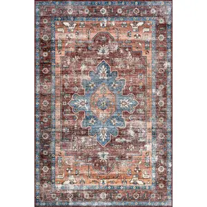 Stefania SplashGuard Bold Medallion Machine Washable Area Rug