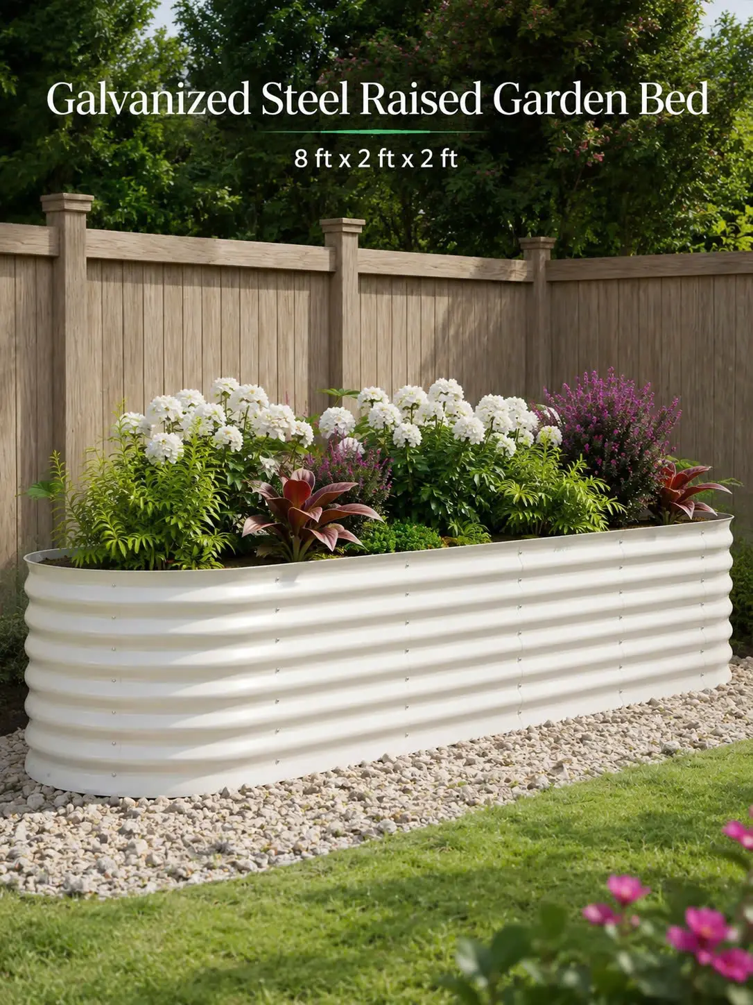 Galvanized Steel Raised Garden Bed - Floor-Standing Metal Planter Box with Natural Drainage, Bolt-Together Design for Vegetables, Herbs, Flowers, Fruits, Garden Areas, Lawns