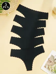 Five-Pack Seamless Casual Classic Sexy Women's Triangle Underwear, Soft Comfy Panties, Slim-Fitting Plain Style, All-Seasons Comfortable Loungewear
