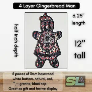Handmade Layered Wooden Christmas Gingerbread Man – Festive Holiday Décor (12" x 6.25")