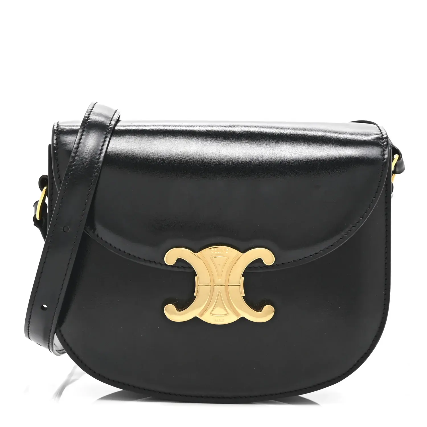 Pre-owned Celine Calfskin Shoulder Bags Shiny Besace Clea Triomphe Black