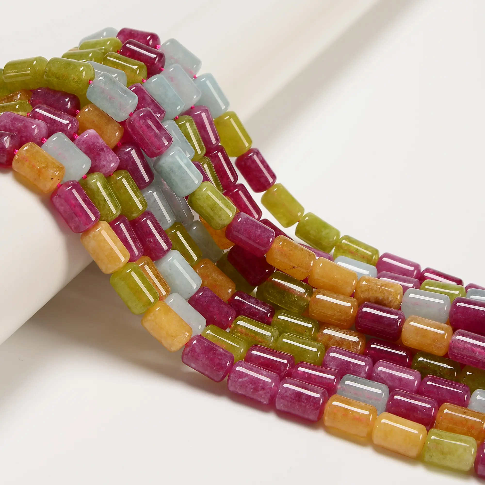 Multi-color Tourmaline Color Dyed Jade Smooth Drum Barrel Beads 8x12mm 15.5"Strd