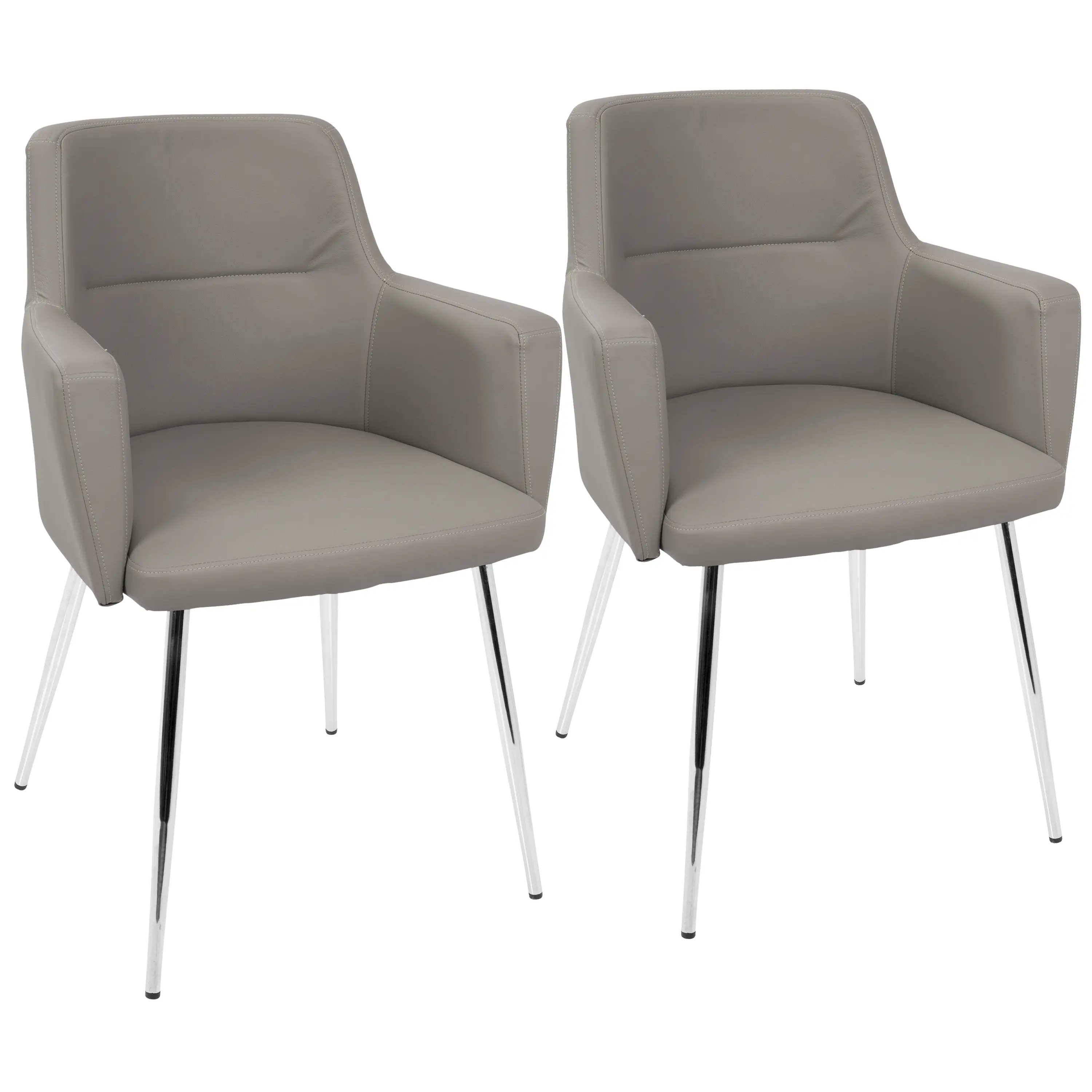 Set of 2 Contemporary Chairs with Chrome Frame and Grey Faux Leather Upholstery