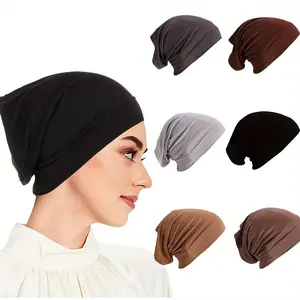 6-Pack Hijabs Tube Inner Caps, Elastic Fitted Turban Hats, Lightweight Knitted Religious Caps for Muslim Women, Assorted Colors, Polyester Material, Hand Washable Outdoor
