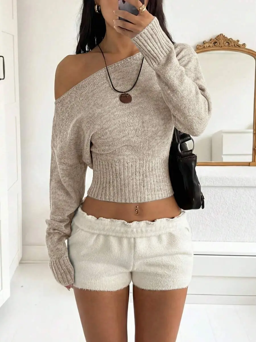Sexy Off-Shoulder Knit Sweater, Comfortable & Elegant, Suitable For Dates, Casual Gatherings, And Travel In Autumn/Winter Spring