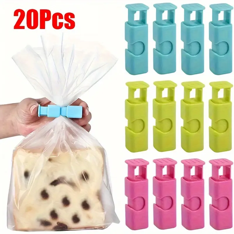 20Pcs Bread Bag Cinch Clips Reusable Plastic Food Sealing Clips Multi Color Snack Bag Storage Clips for Kitchen Pantry Organizer