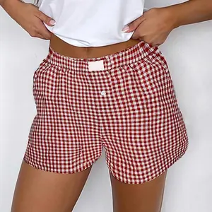 Red Gingham Printed High Waist Shorts