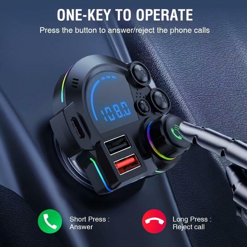 PD 20W USB-C Car Charger & Bluetooth 5.3 FM Transmitter, Wireless MP3 Player, Dual USB Charging Ports, HiFi Lossless Music, Hands-Free Calling, RGB LED Display, TF Card Support, Car Accessories