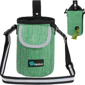 Dog Treat Pouch, Large Dog Training Treat Bag with Adjustable Waist Belt, Hands-Free Dog Walking & Training Accessory (Green), Built-in Poop Bag Dispenser & Multiple Storage Pockets