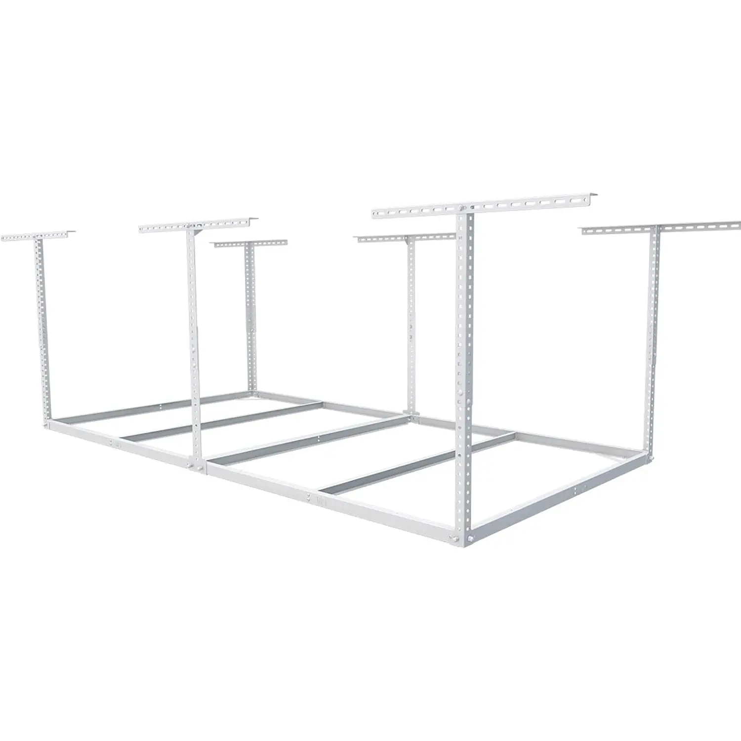4x8 Overhead Garage Storage Rack without Decking, White, Heavy Duty Steel Ceiling Mounted Rack with 600 lbs Capacity and Adjustable Height, for Garage Organization