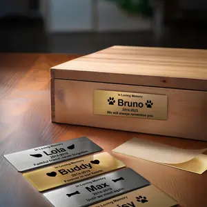 Custom Pet Memorial Nameplate for Urns & Ashes Boxes, Personalized Stainless Steel Adhesive Backing Badge Remembrance Tags (Text)