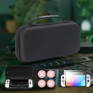 Storage Bag Set for Nintendo Switch, Including Storage Bag & Game Console Protective Case & Tempered Film & Joystick Cap, Console Accessories for Nintendo Switch