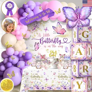 195 count  Butterfly  Shower Decorations for Girl with  and  Butterfly Balloon Arch Kit,  Girl Boxes, Backdrop, Tablecloth, Sash, Cake and Cupcake Toppers, Crown and