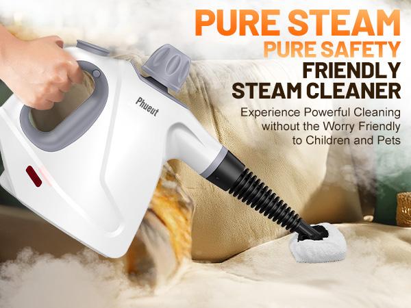 Phueut 1250W Pressurized Steam Cleaner with 11-Piece Accessories 360-Degree Angle for Floor Grout Tile Grease Multipurpose Home Cleaning Tool 15.2OZ Water Tank Capacity