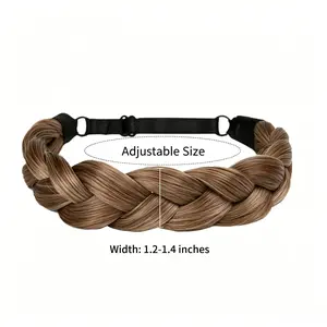 European American Hand‑Braided Headband Wig, Faux Hair Fishbone Braid Twist Headband, Fashion Synthetic Braided Hair Hoop for Women Daily Decor