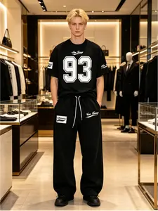 Men's casual set, short-sleeved top and long trousers sports two-piece set, perfect for everyday wear, the gym or running; trendy, comfortable, versatile, streetwear, campus, hip-hop, fashionable and unique