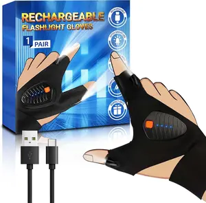 White Elephant Gifts Stocking Stuffers for Men Adults, Rechargeable LED Flashlight Gloves, Cool Gadgets for Dad Him Husband Boyfriend,  Finger Lights for Fishing Camping
