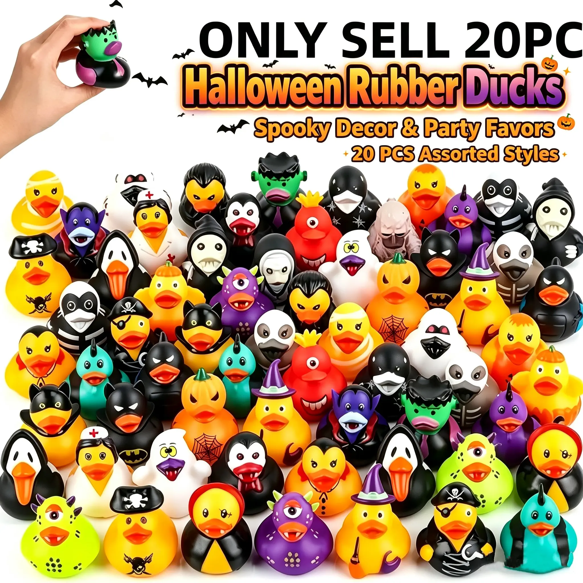 20 PCS Assorted Halloween Rubber Ducks, Bulk Floating Duck Figurines, Jeep Ducking Decor, Trick‑or‑Treat Party Favors, Halloween Table Decor & Holiday Gift Supplies