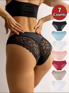 Women's Floral Lace Briefs, Lace Trim Panty, Soft Comfy Breathable Knicker for Daily Wear, Underwear for All Seasons