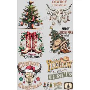 COWBOY CHRISTMAS TREE PREMADE GANGSHEET  - 22X36  DTF TRANSFERS - DIRECT TO FILM