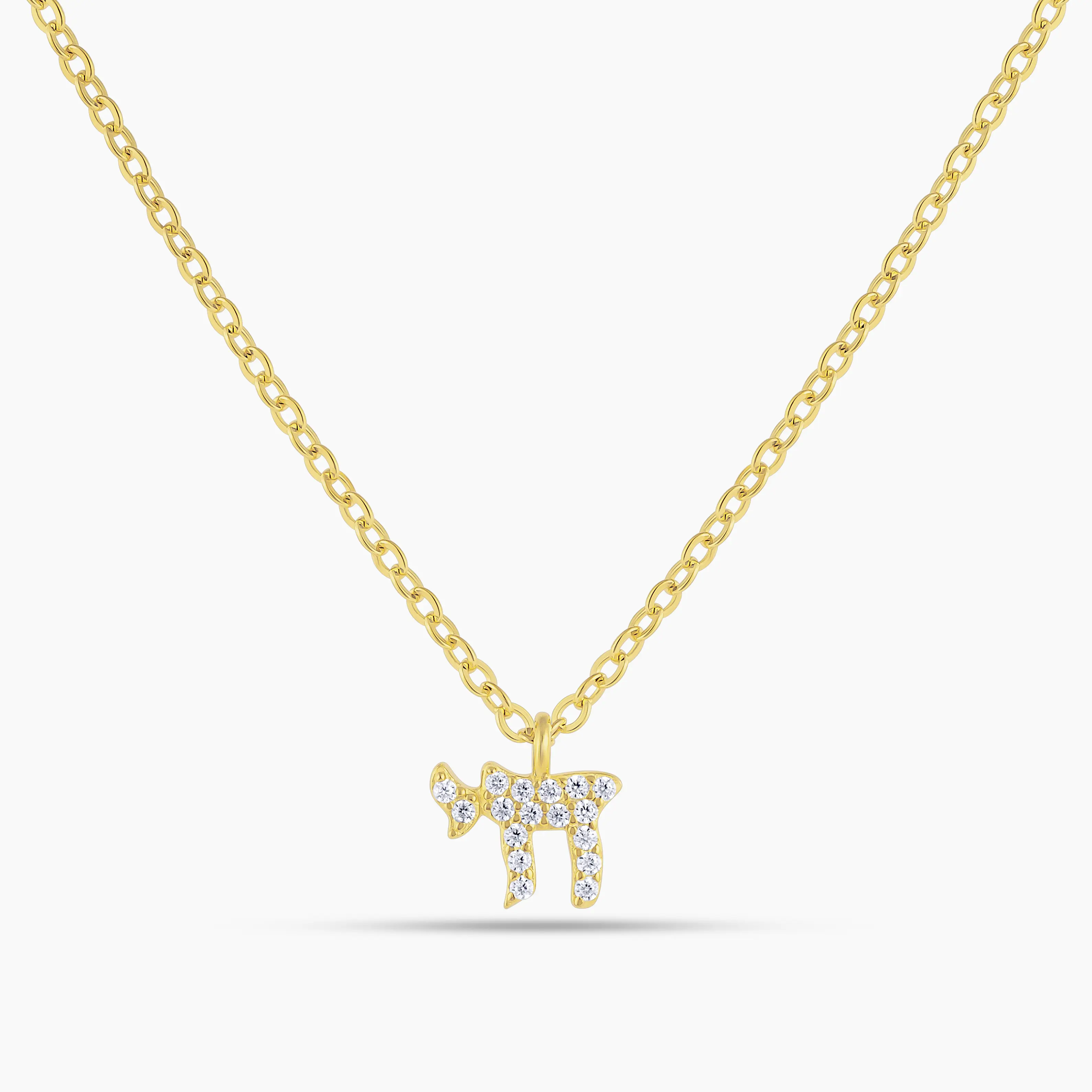 Swagy Chic Adjustable Gold Chain Necklace with Extenders - Fashion Costume Jewelry Accessory, Chai Design, CZ Accents, Unisex Adult Everyday Casual Wear, Symbol of Life and Positivity