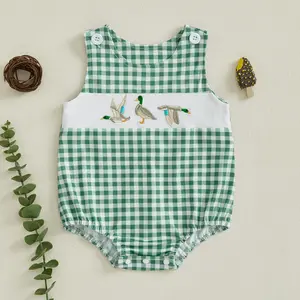 Imcute Infant Baby Boys Girl Rompers Wild Duck Embroidery Plaid Sleeveless Summer Clothes Bodysuits Jumpsuits 0-18 Months