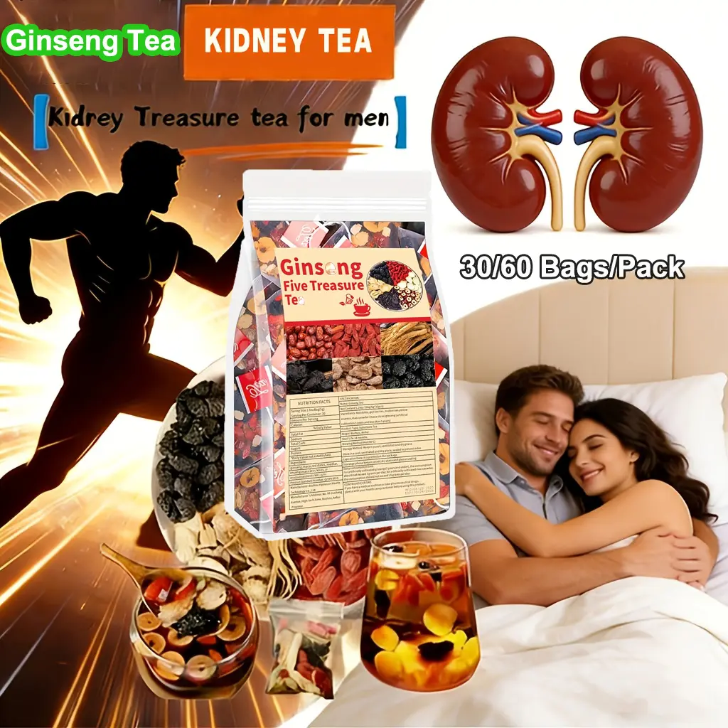 Kidney Tea Formula 30 Count Travel Size Ginseng 6 Treasure Tea with Maca Mulberry Goji Berries Turmeric Herbal Tea Natural Kidney Cleanse & Detox Caffeine-Free Herbal Tea Bags For Men Women