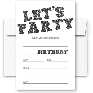 Black and White Birthday Invitations for Boys Teens Kids Girls Birthday Party Invitations (Let's Party 020)