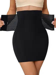 Women's solid color Basic high-waisted shaping petticoat, tummy control and butt lifting, adjustable metal closure, women's shaping short skirt, midi skirt, bodycon skirt, suitable for all seasons, Womenswear