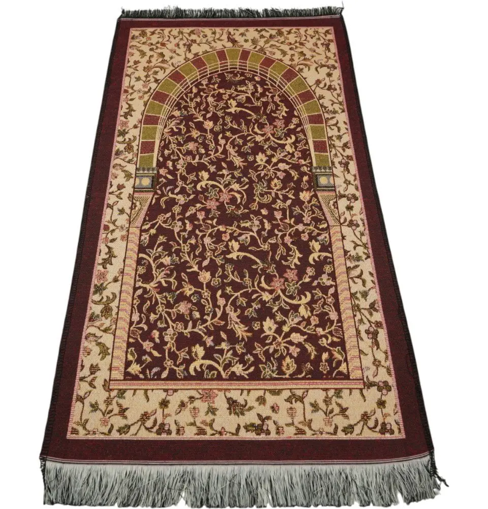Children's Cotton Woven Islamic Prayer Mat - Hira Garden Arch - Red