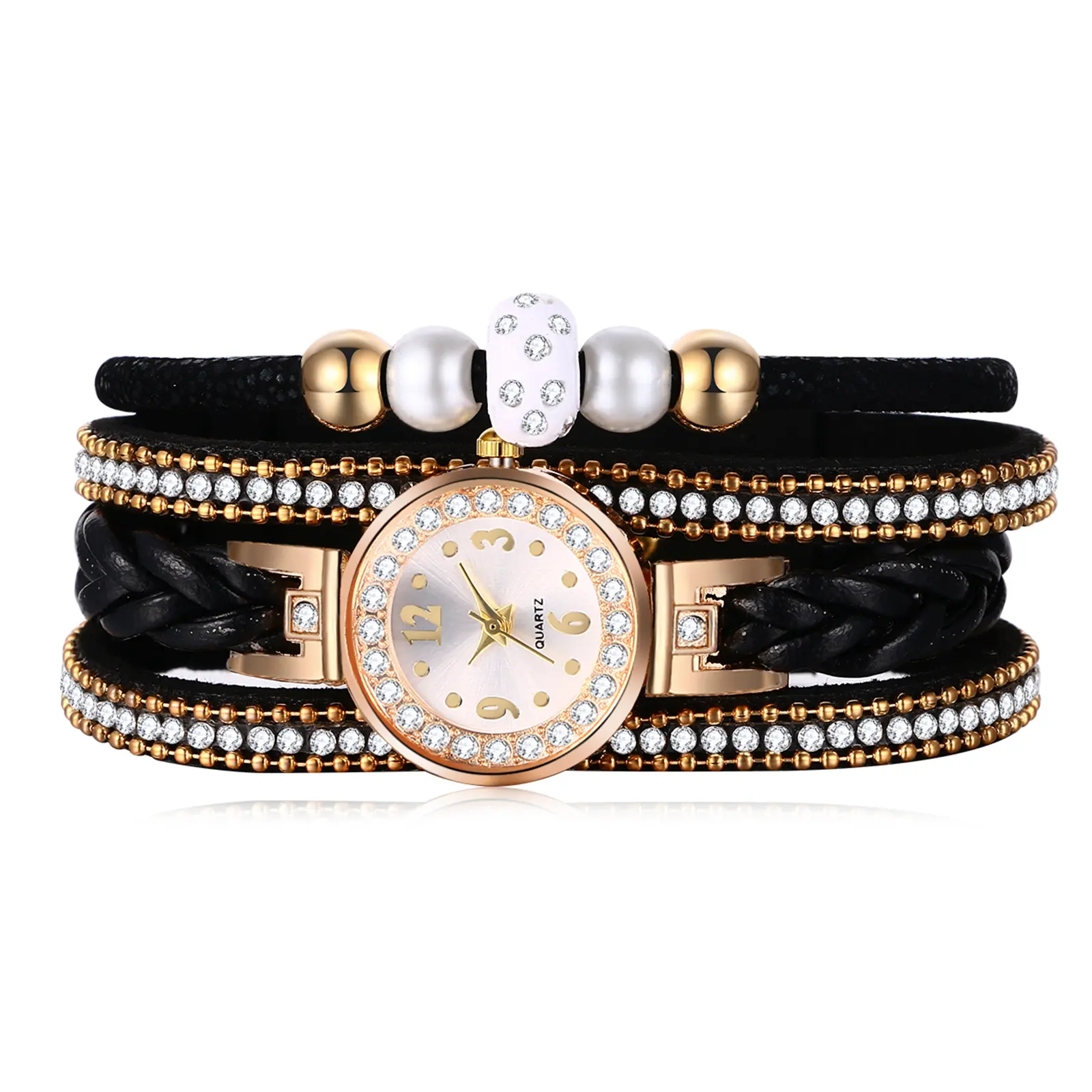 OIDEA Women's Bohemian Vintage Round Analog Quartz Watch, Multi-Layer Braided PU Leather Beaded Bracelet Watch for Teens, Best Friends, Daily & Party Wear, Roman Numerals, Gold Tone, Beaded Strap, Splashproof, 0.94 In, Accessories For Women, Watches For W