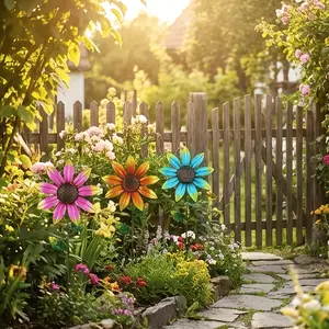 Hand Painted 3D Metal Sunflower Garden Stakes, Colorful Waterproof Outdoor Decor, Rustproof Yard Art for Patio, Lawn, Pathway, Flower Bed