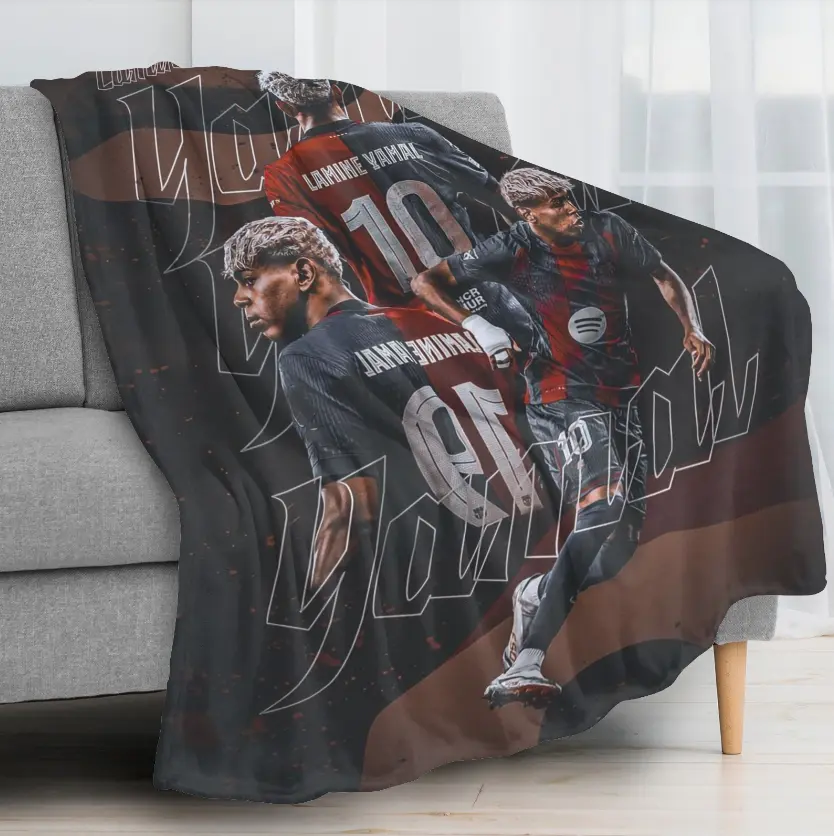 Lamine Yamal Soccer Flannel Throw Blanket, Football Fan Blanket, Soft Cozy Fleece Blanket for Teens & Adults, Bedroom Couch Decor, Game Day Gift, Sports Home Blanket