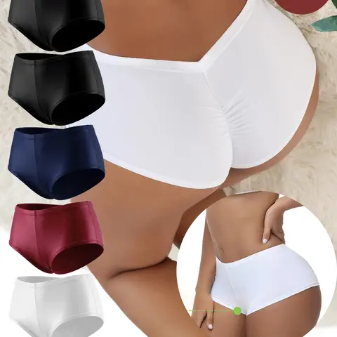 New Women's Butt-Lifting Underwear, Casual Solid Color Seamless Swim Fabric Briefs, Comfortable Breathable Skin-Friendly Fit Panties, 5 Pcs Set