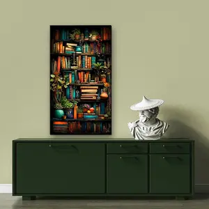 Book Shelf Pattern DIY Diamond Art Painting Kit without Frame, DIY 5D Diamond Art Painting Kit, Wall Art Decor for Home Living Room Bedroom