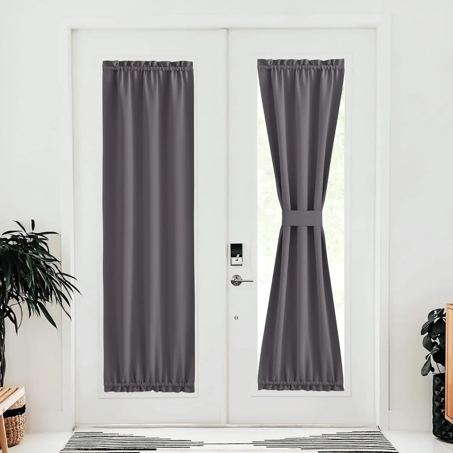 NICETOWN 1 Panel Grey Curtains for Sliding Glass Door,80 Inch Length/Long, Thermal Insulated Rod Pocket, Room Darkening Blackout Curtains for Bedroom/Doorway Living Cabin, 25" Wide