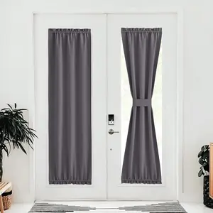 NICETOWN Grey Curtains for Sliding Glass Door,80 Inch Length/Long, Thermal Insulated Rod Pocket Single Panel, Room Darkening Blackout Curtains for Bedroom/Doorway Living Cabin, 25" Wide