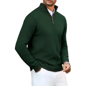 Men's Quarter Zip Pullover Sweatershirt Lightweight Polo Casual Knit Sweaters for Men