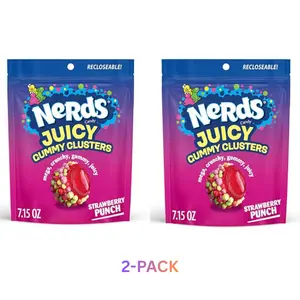 NERDS Juicy Gummy Clusters Strawberry Punch Flavor 7.15 oz Stand Up Bag Pack of 2 Crunchy Gummy Candy for Snacking and Sharing Sweet Bonbon Treat