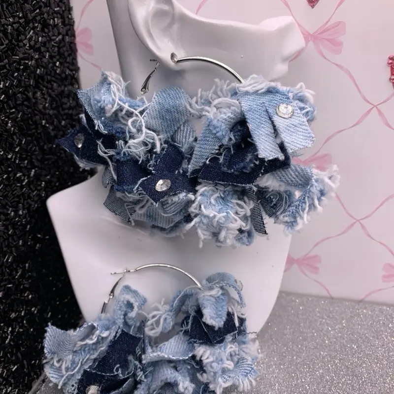 Medium Denim Hoop Earrings
