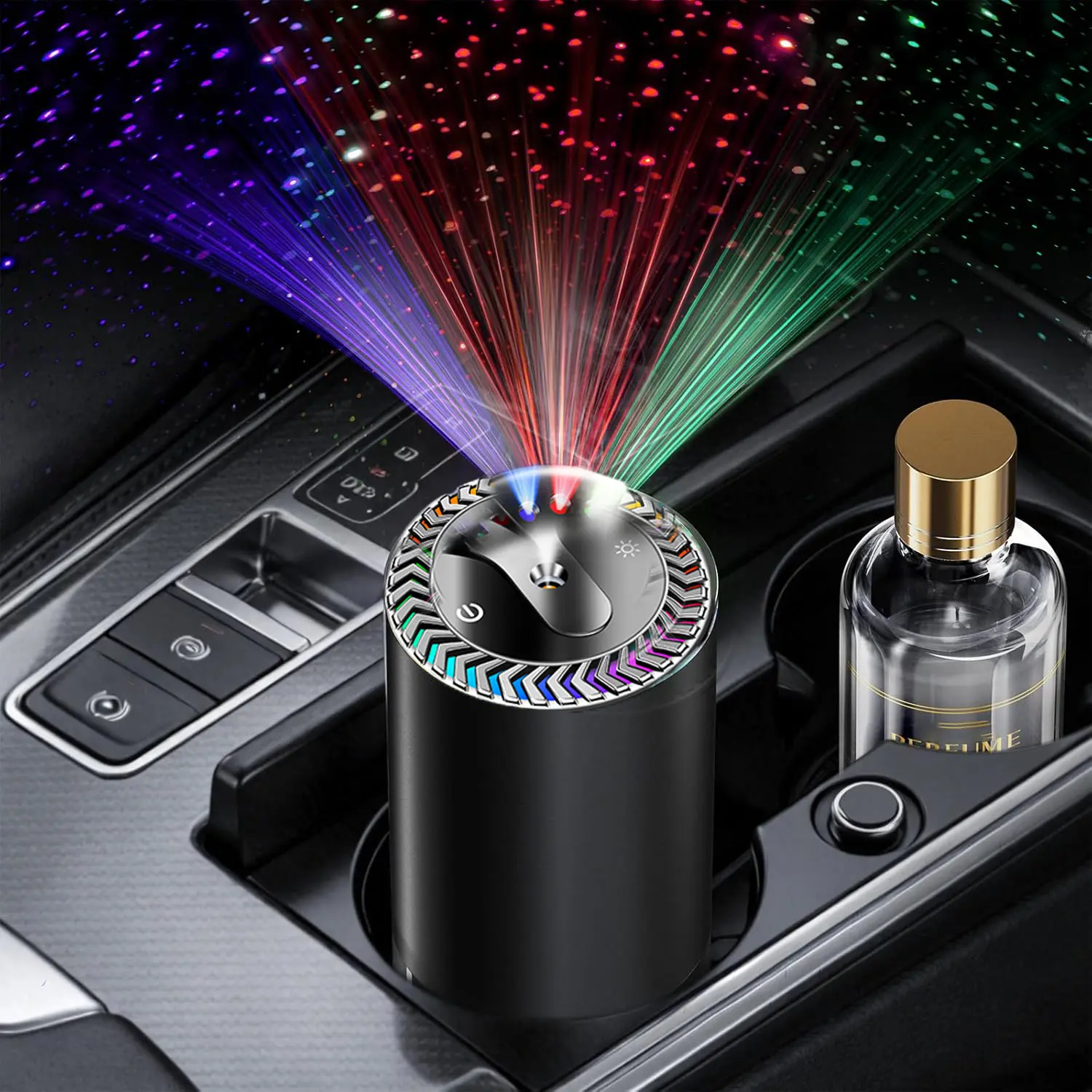 Smart Car Air Fresheners, car aromatherapy Fragrance Car Diffuser, Auto On/Off, Adjustable RGB Starry Sky Projection,Rechargeable Aromatizante para Carro, Cologne