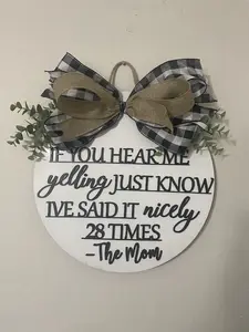 Mom Life Funny Yelling Door Hanger Wooden Signs Decor Hanging Paint