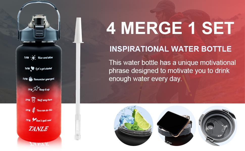 4pcs Water Bottle Set,64oz+28oz+14oz+9oz Large Capacity Sports Fitness Water Bottle,Leak Proof,Straw Inspirational Water Bottle,For Family Camping Outdoor
